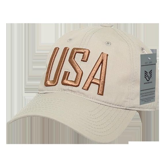 Relaxed Ripstop Cap, USA Text, Khaki