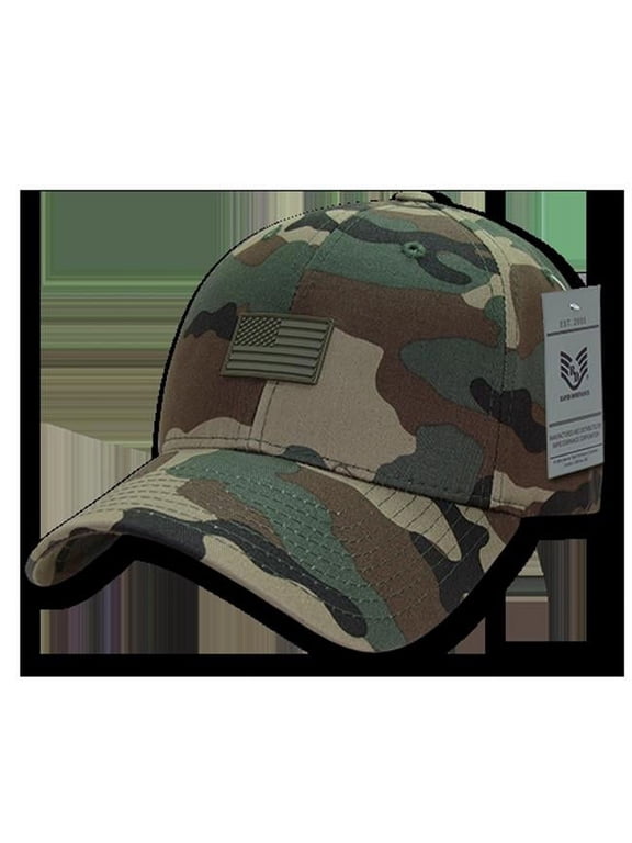 Structured Rubber USA Flag Baseball Cap Hat A07-USA (Woodland)