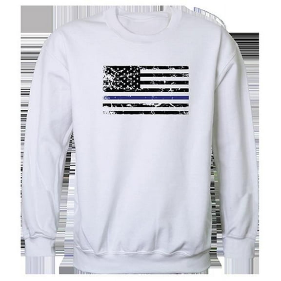 Rapid Dominance  Thin Blue Line Graphic Crewneck Sweatshirt, White - Large