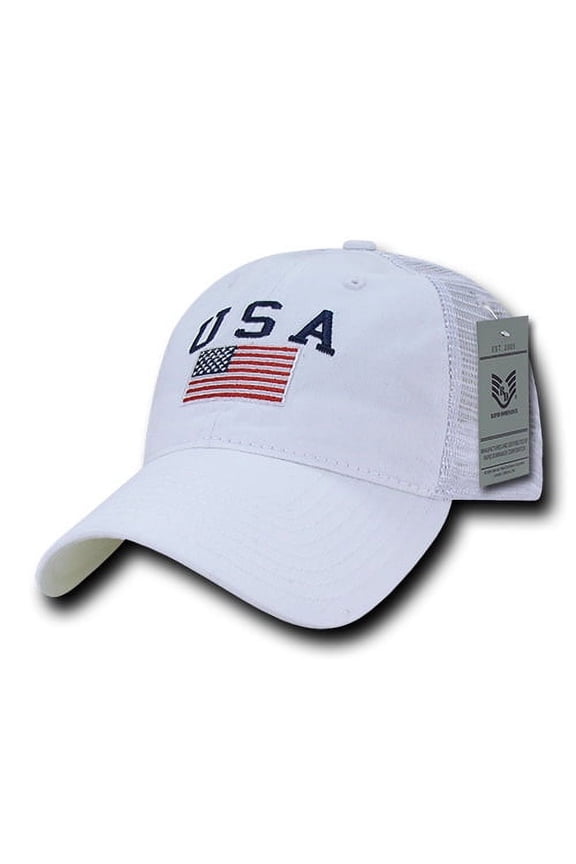 USA Flag Polo Mens Mesh Back Cap [White - Adjustable]