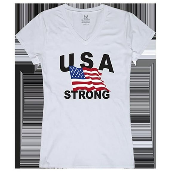 Rapid Dominance  USA Strong 4 Graphic V-Neck T-Shirts, White - Extra Large