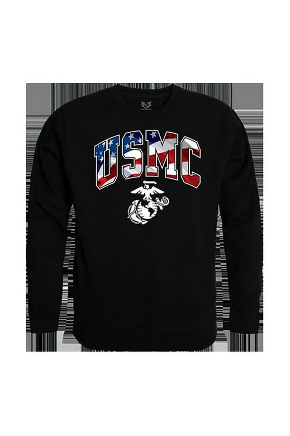 USMC Flag Letter Graphic Crewneck Sweatshirt, Black - 2XL