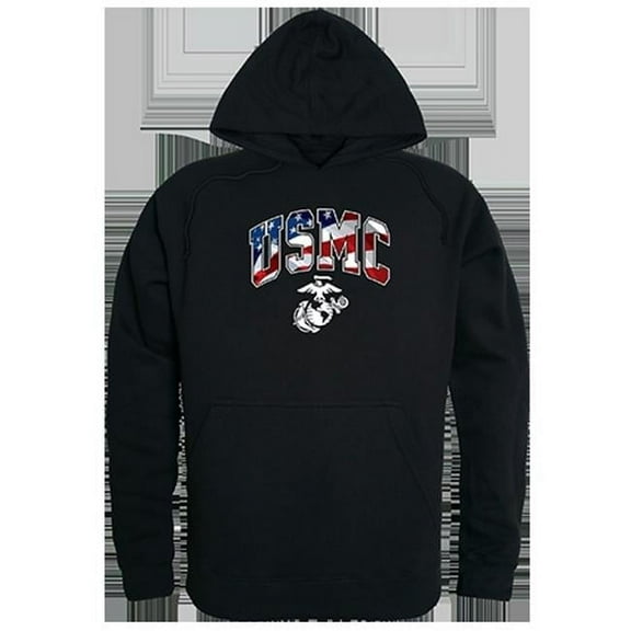 Rapid Dominance USMC Flag Letter Graphic Mens Pullover Hoodie [Black - S]