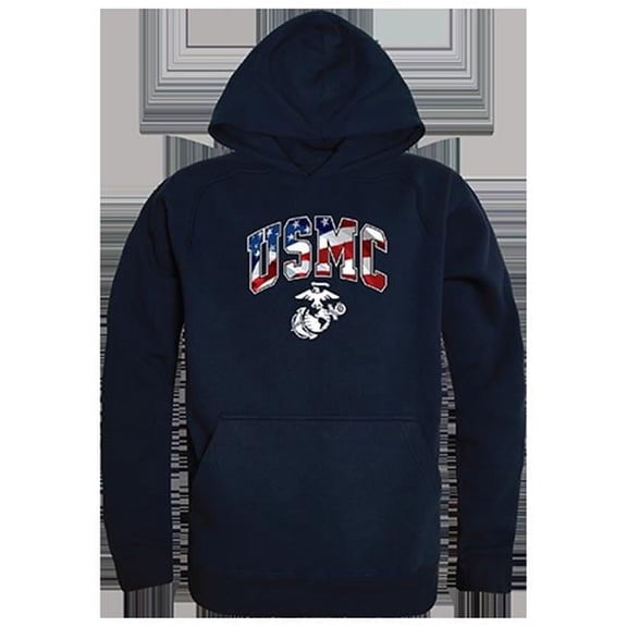 Rapid Dominance USMC Flag Letter Graphic Mens Pullover Hoodie [Navy Blue - M]