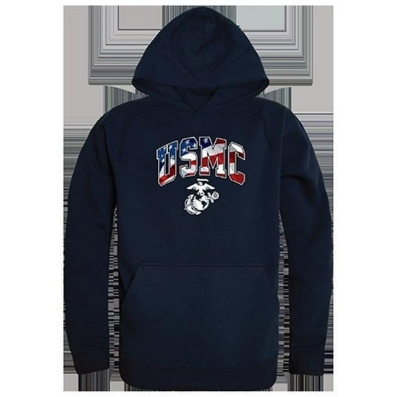 Rapid Dominance USMC Flag Letter Graphic Mens Pullover Hoodie [Navy Blue - S]