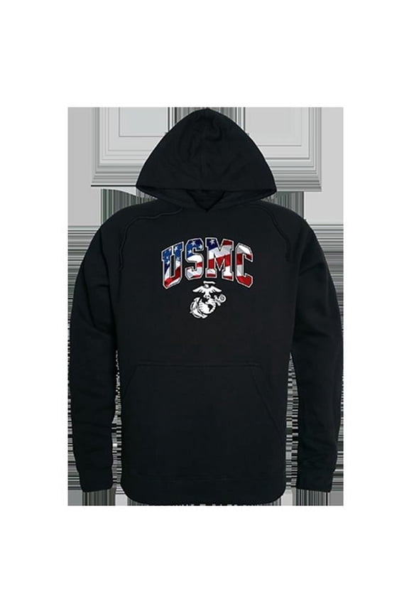 USMC Flag Letter Graphic Pullover Sweatshirt, Black - Large