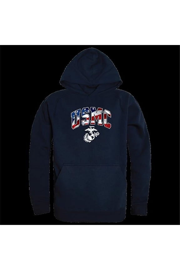 USMC Flag Letter Graphic Pullover Sweatshirt, Navy - Extra Large