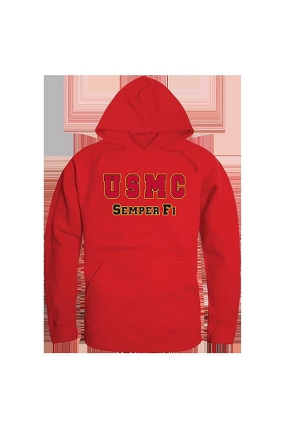 USMC Text Graphic Mens Pullover Hoodie [Red - M]
