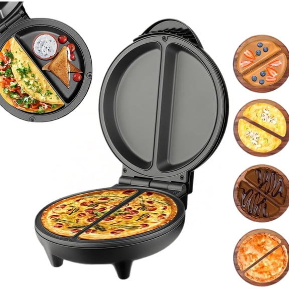 Rapid Double-Sided Egg Cooker With Indicator Lights,Black Dual Zone Electric Omelette Maker,Compact Breakfast Maker for 2 Omelettes Simultaneously,for Home,Dorm&Travel