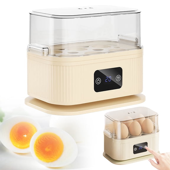Rapid Egg Cooker for 6 Eggs, Auto Shut Off Multi-Function Kitchen Appliance for Breakfast, Boiled Poached Eggs & Vegetable Steamer, Compact Steamer for Home, Quick Egg Cooker, Beige, By VINOIC
