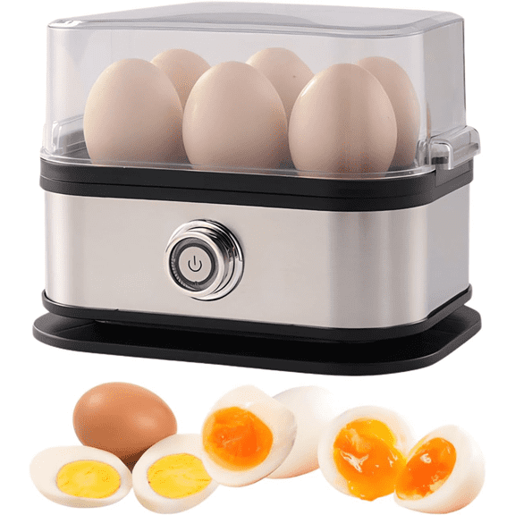 Rapid Egg Cooker 6 Eggs Capacity Electric Stainless Steel, Soft, Medium, Hard Boiled, Egg Steamer, Egg Poacher With Auto Shut-Off.