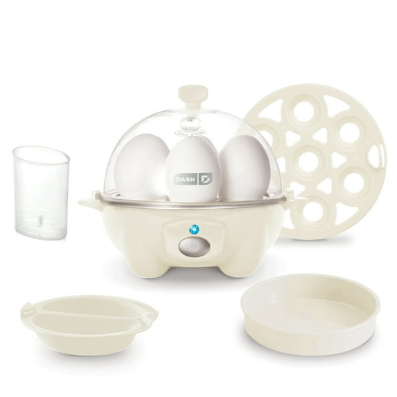 Dash 3-in-1 Premium Rapid Egg Cooker, 7 Egg Capacity, with Removable Trays, for Hard Boiled Eggs, Poached Eggs and Omelets, Dishwasher Safe, Cream