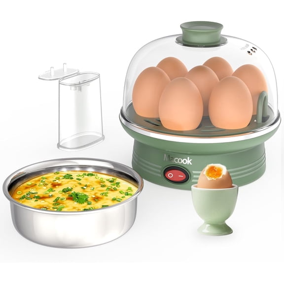 Rapid Egg Cooker, 7 Capacity Electric Cooker for Hard Boild Eggs, Medium, Soft, Poached, Steamed Eggs,Egg Boiler with Auto Shut Off, BPA Free, Green
