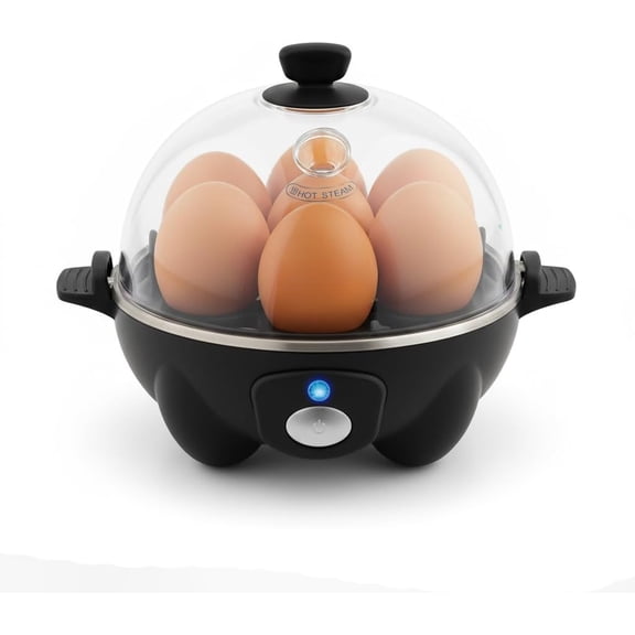Rapid Egg Cooker - Boiler, Poacher & Steamer - Includes Measuring & Recipe Guide - Dishwasher Safe - BPA Free - Holds 7 Eggs, Black
