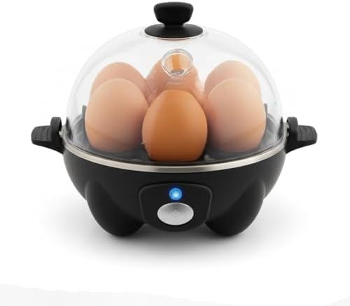 Rapid Egg Cooker - Boiler, Poacher & Steamer - Includes Measuring & Recipe Guide - Dishwasher Safe - BPA Free - Holds 7 Eggs, Black