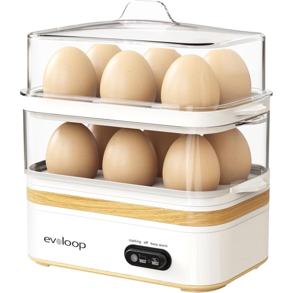 Rapid Egg Cooker Electric 12 Eggs Capacity, Soft, Medium, Hard Boiled, Poached, Omelet Maker Egg Poacher & Vegetable Steamer, BPA Free Traywhite