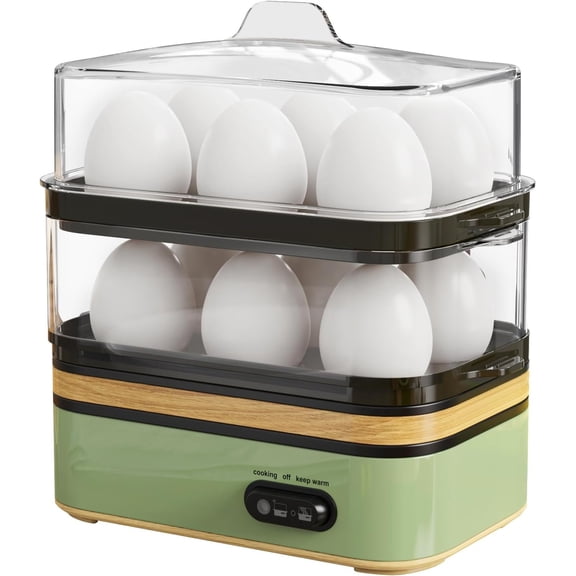Rapid Egg Cooker Electric 12 Eggs Capacity, Soft, Medium, Hard Boiled, Poached, Omelet Maker Egg Poacher & Vegetable Steamer, Tray(Green)