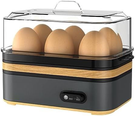 Rapid Egg Cooker Electric 6 Eggs Capacity, Soft, Medium, Hard Boiled, Poacher, Omelet Maker Egg Poacher With Auto Shut-Off, BPA Free Black