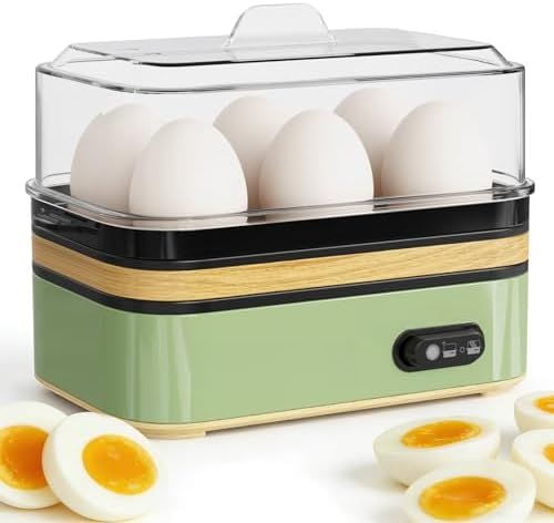Rapid Egg Cooker Electric 6 Eggs Capacity, Soft, Medium, Hard Boiled, Poacher, Omelet Maker Egg Poacher With Auto Shut-Off, BPA Free (Green)