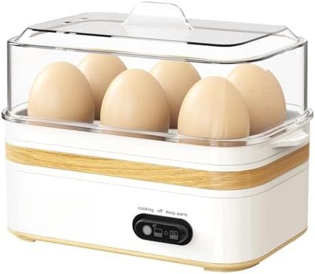 Rapid Egg Cooker Electric 6 Eggs Capacity, Soft, Medium, Hard Boiled, Poacher, Omelet Maker Egg Poacher With Auto Shut-Off, BPA Free-White