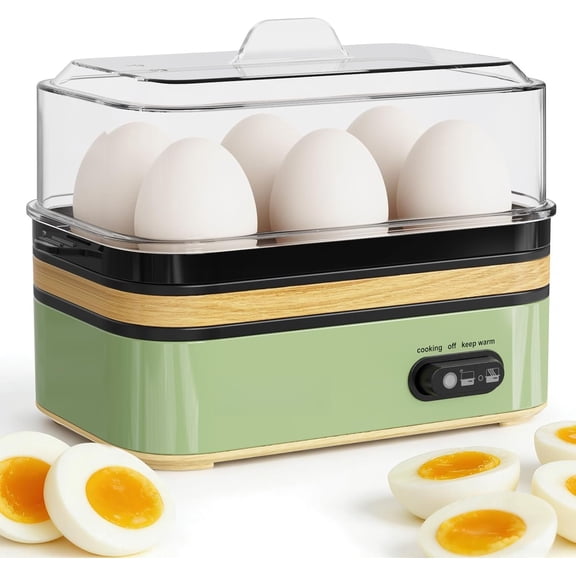 Rapid Egg Cooker Electric 6 Eggs Capacity, Soft, Medium, Hard Boiled, Poacher, Omelet Maker Egg Poacher With Auto Shut-Off, (Green)