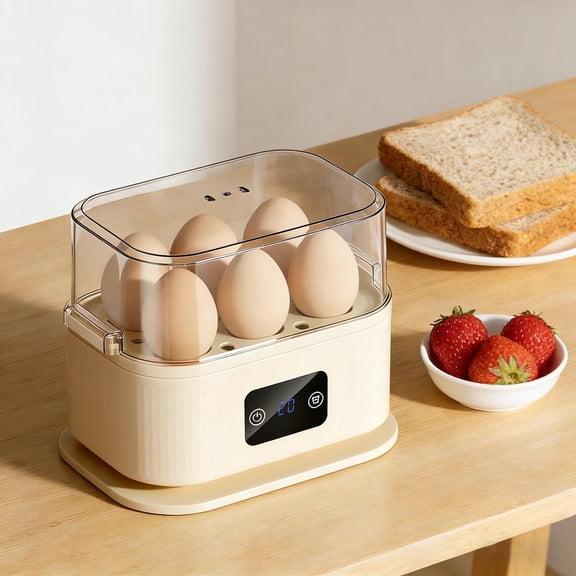 Rapid Electric Egg Cooker, 6-Egg Capacity Digital Egg Boiler With Auto Shut-Off, Multi-Functional Egg Steamer For Breakfast Meal Prep Beige2-18.8X15X13Cm