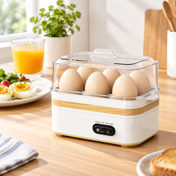 Rapid Electric Egg Cooker, 6 Egg Capacity, White, for Soft Medium Hard Boiled Eggs Poached Omelets