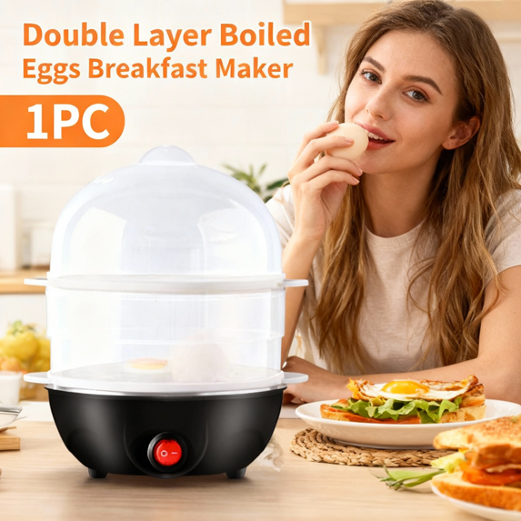 Rapid Electric Egg Cooker for Hard Boiled Eggs,14 Egg Dual Layer Egg Boiler with Auto Shut off Steam Trays and Dishwasher Safe Parts