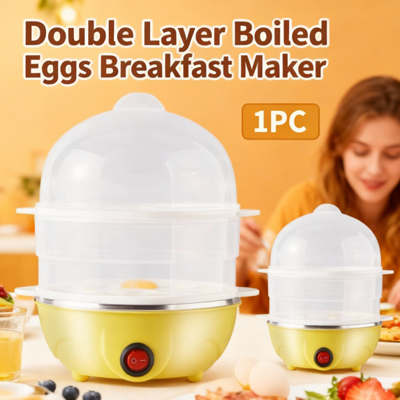 Rapid Electric Egg Cooker for Hard Boiled Eggs,14 Egg Dual Layer Egg Boiler with Auto Shut off Steam Trays and Dishwasher Safe Parts