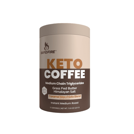 Rapid Fire Caramel Macchiato Instant Coffee with MCT Oil & Grass-Fed Butter – Energy, Focus & Metabolism Support – Low Sugar Functional Coffee Mix – Keto & Low-Carb Friendly – 15 Servings