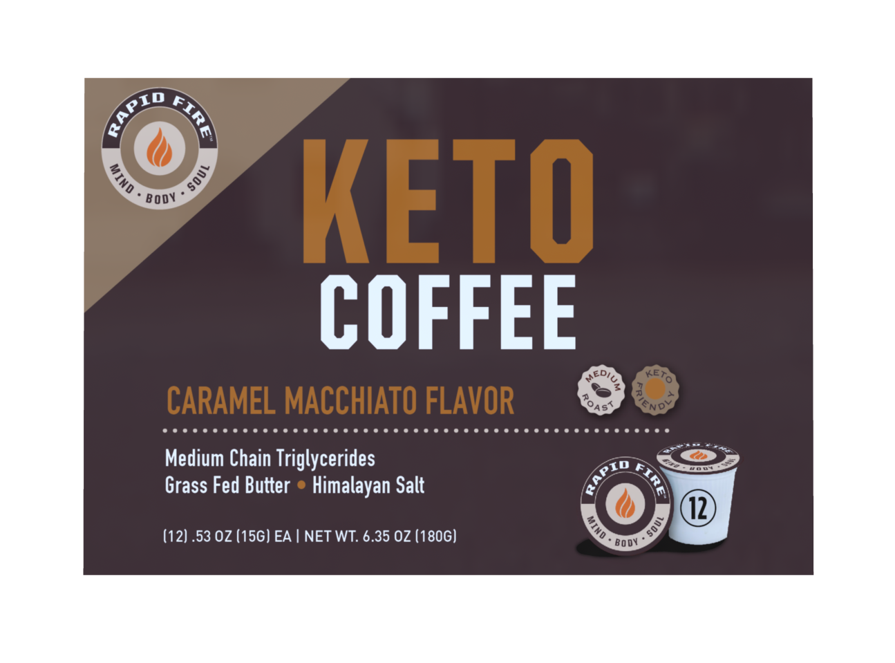 Rapid Fire Ketogenic Coffee Pods, Caramel Macchiato Flavor, 8.48 oz