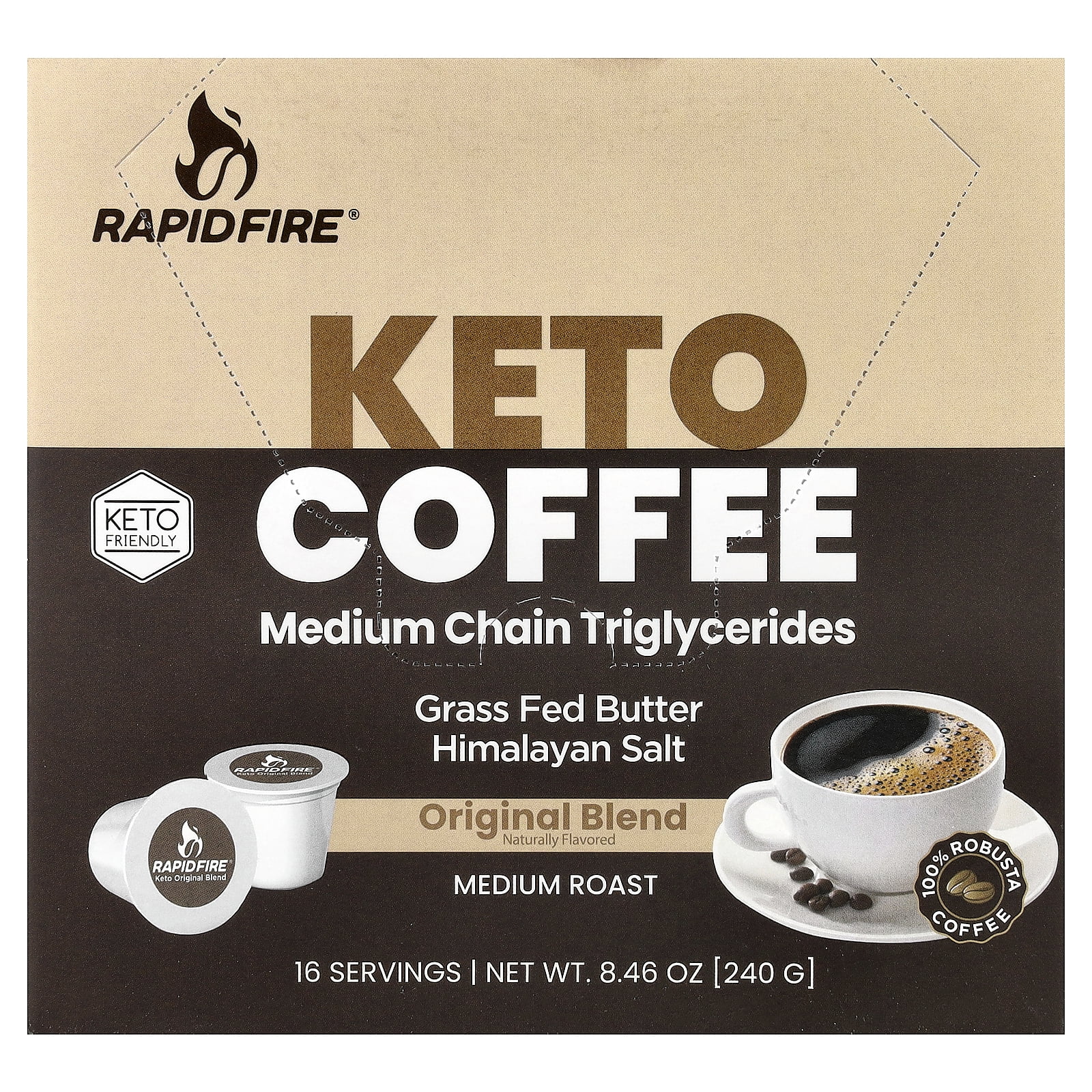 Rapid Fire, Ketogenic Coffee Pods, Original Flavor, 8.48 oz., 16
