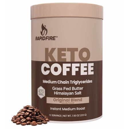 Rapid Fire Instant Coffee with MCT Oil & Grass-Fed Butter – Energy, Focus & Metabolism Support – Low Sugar Functional Coffee Mix – Keto & Low-Carb Friendly – Original Medium Roast, 15 Servings