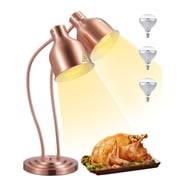 Rapid-Heating Dual-Head Food Heat Lamp Warmer   Adjustable Electric Buffet Heating Equipment with Flexible Gooseneck, Spare Bulb Included   Bronze/Black