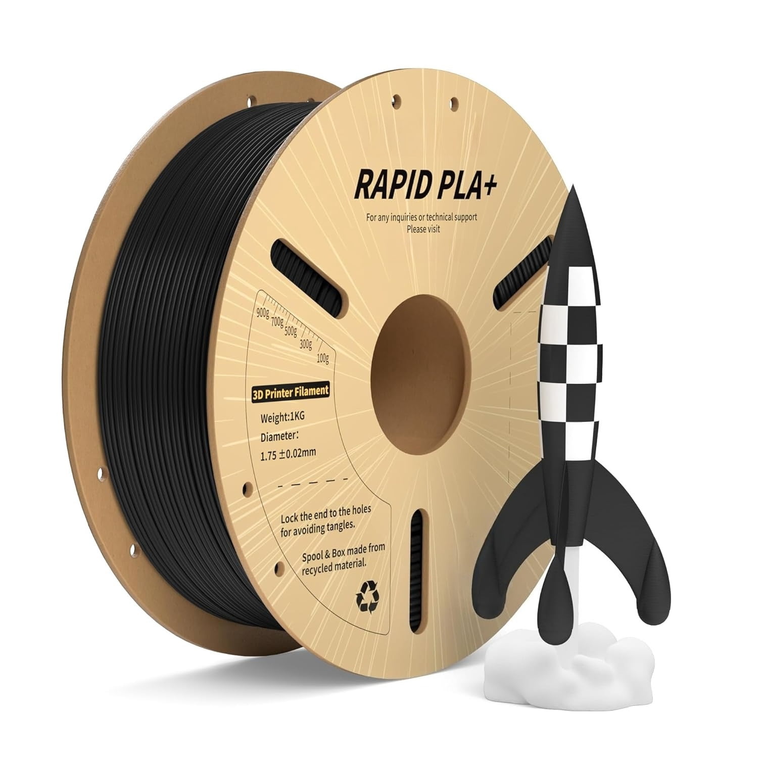 Rapid PLA+ 3D Printer Filament 1.75mm, 2-Pack 1KG Spools (2KG Total) Black & White, High Speed Printing up to 600mm/s, Enhanced Strength, Dimensional Accuracy +/- 0.02mm