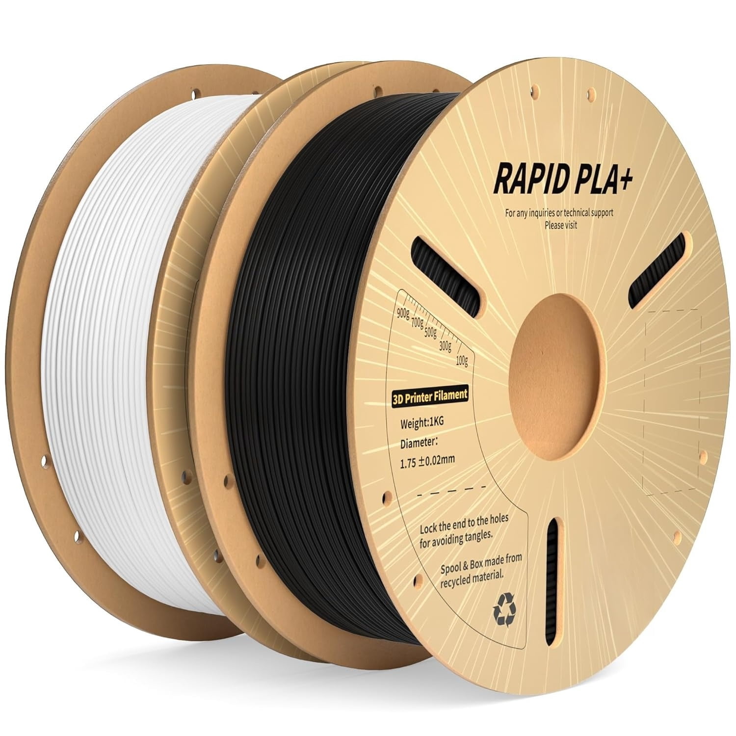 Rapid PLA+ 3D Printer Filament 1.75mm, 2-Pack 1KG Spools (2KG Total) Black & White, High Speed Printing up to 600mm/s, Enhanced Strength, Dimensional Accuracy +/- 0.02mm