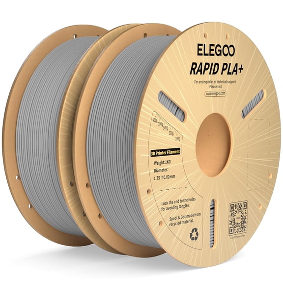 Rapid PLA Plus Filament 1.75mm Gray 2KG, PLA+ 3D Printer Filament for 600 mm/s High Speed Printing, Dimensional Accuracy +/- 0.02 mm, 2 Pack 1kg Cardboard Spool(2.2lbs)