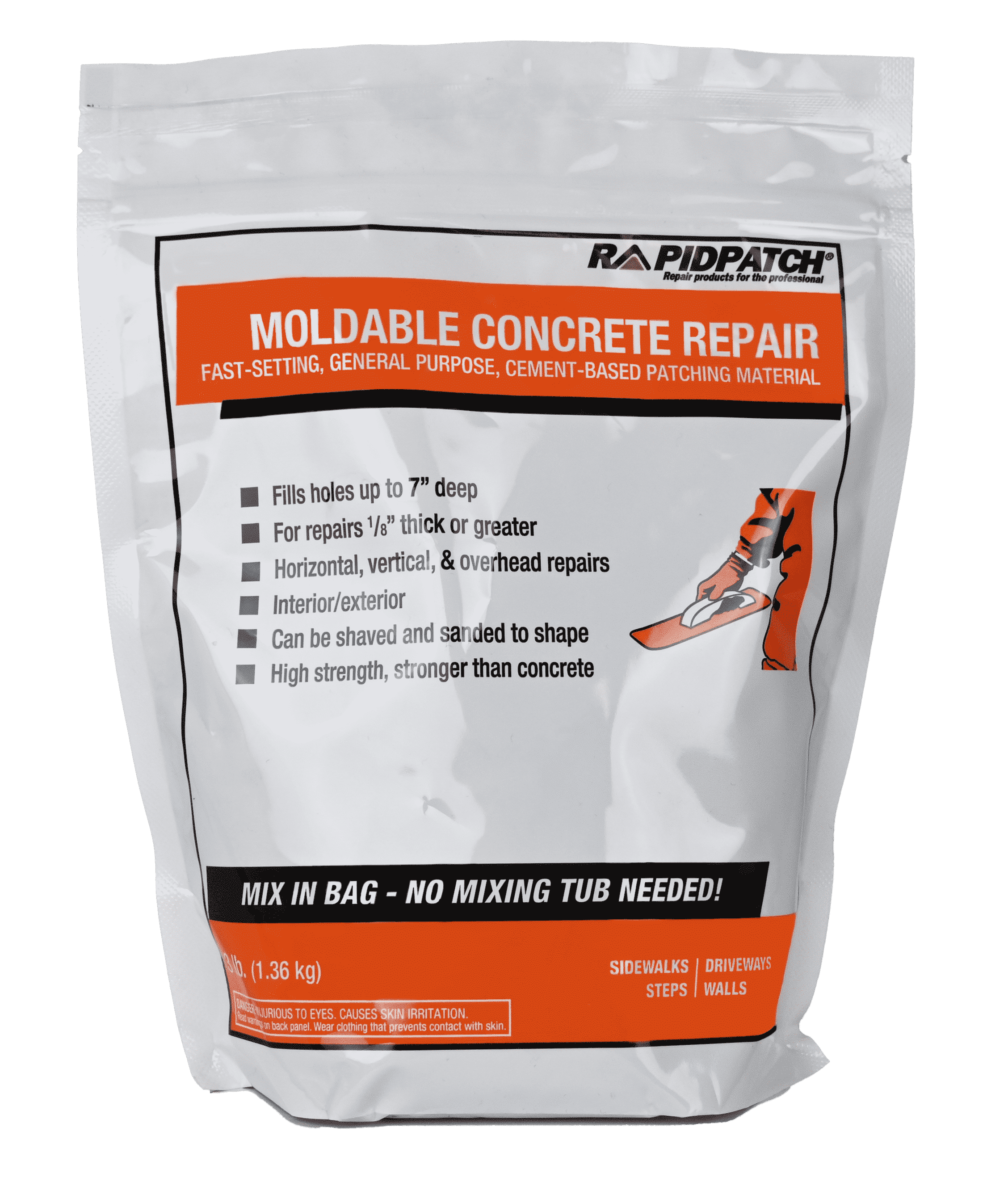 Rapid Patch, Moldable Concrete Repair, 3 Pound Bag, High-Strength ...