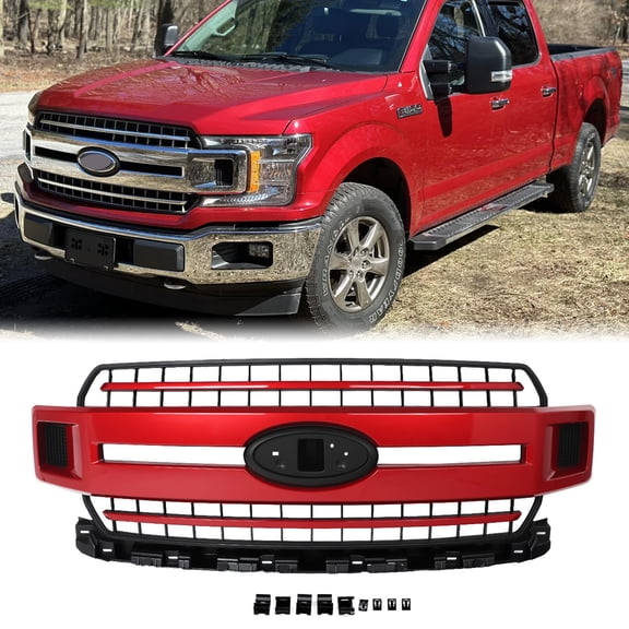 Rapid Red Front Radiator Grille Grill Assembly XLT Style For 2018 2019 2020 Ford F-150 F150