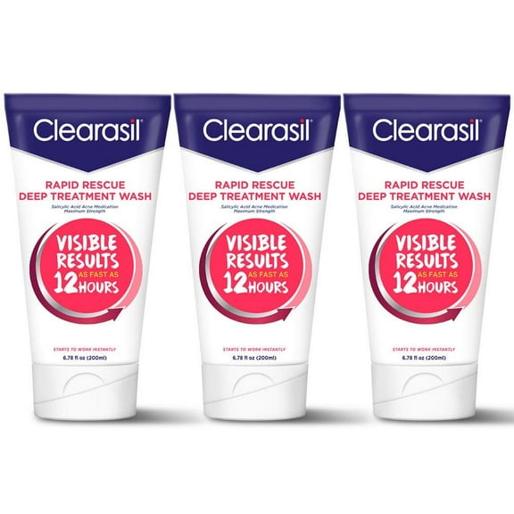 Rapid Rescue Deep Treatment Face Wash, 6.78 oz, Pack of 3 (packaging may vary), Visibly Clearer Skin in as little as 12 hours By Clearasil