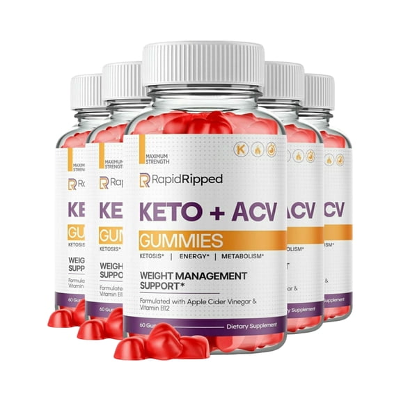 Rapid Ripped Keto ACV Gummies, 1000mg Apple Cider Vinegar, 5 Pack (300 Gummies)