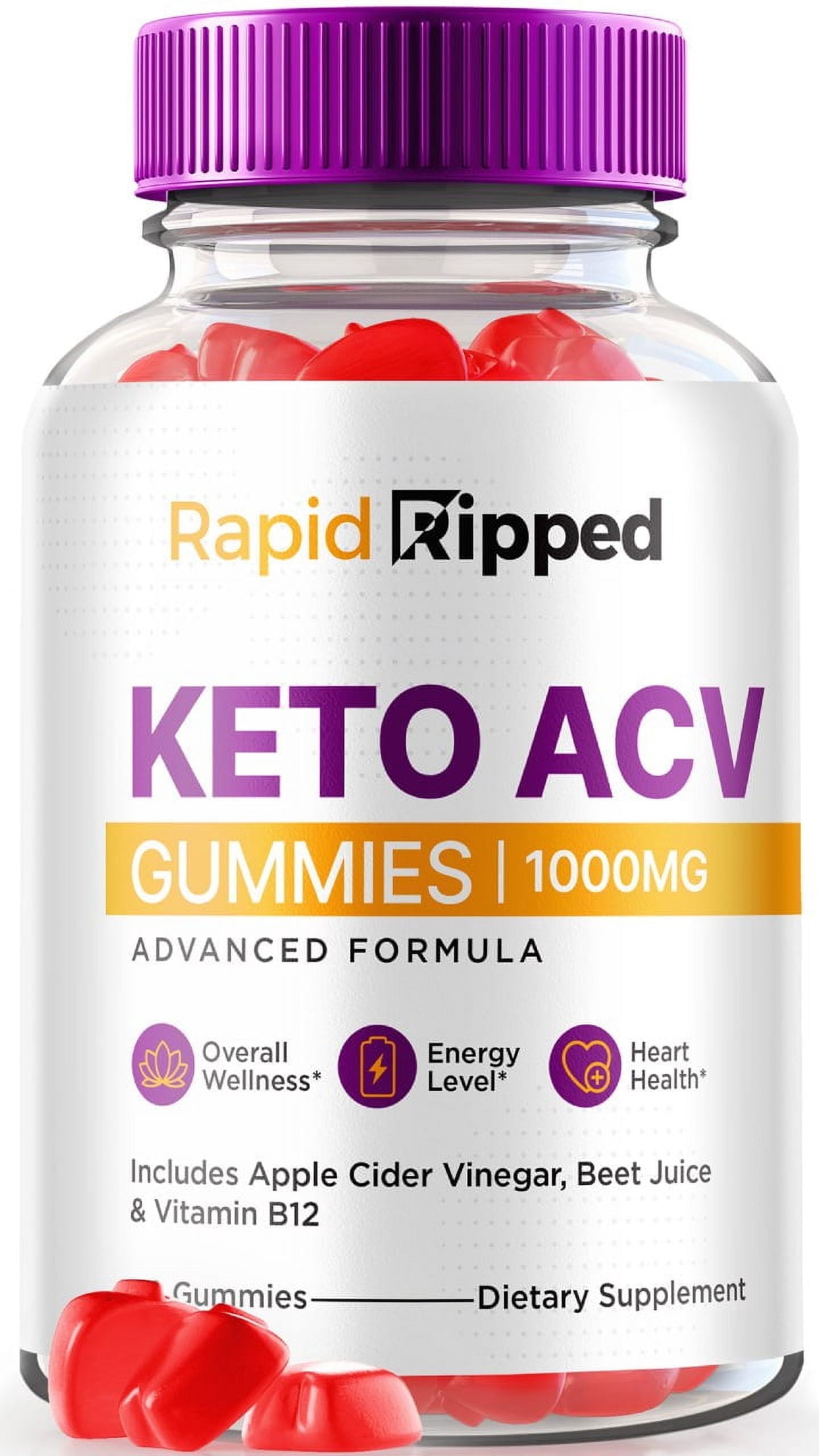 Rapid Ripped Keto ACV Gummies, Keto + ACV 1000 MG, All Natural Apple Cider Vinegar Gummy Pills, Maximum Strength for Weight Loss, RapidRipped ACV Keto Reviews (60 Gummies)