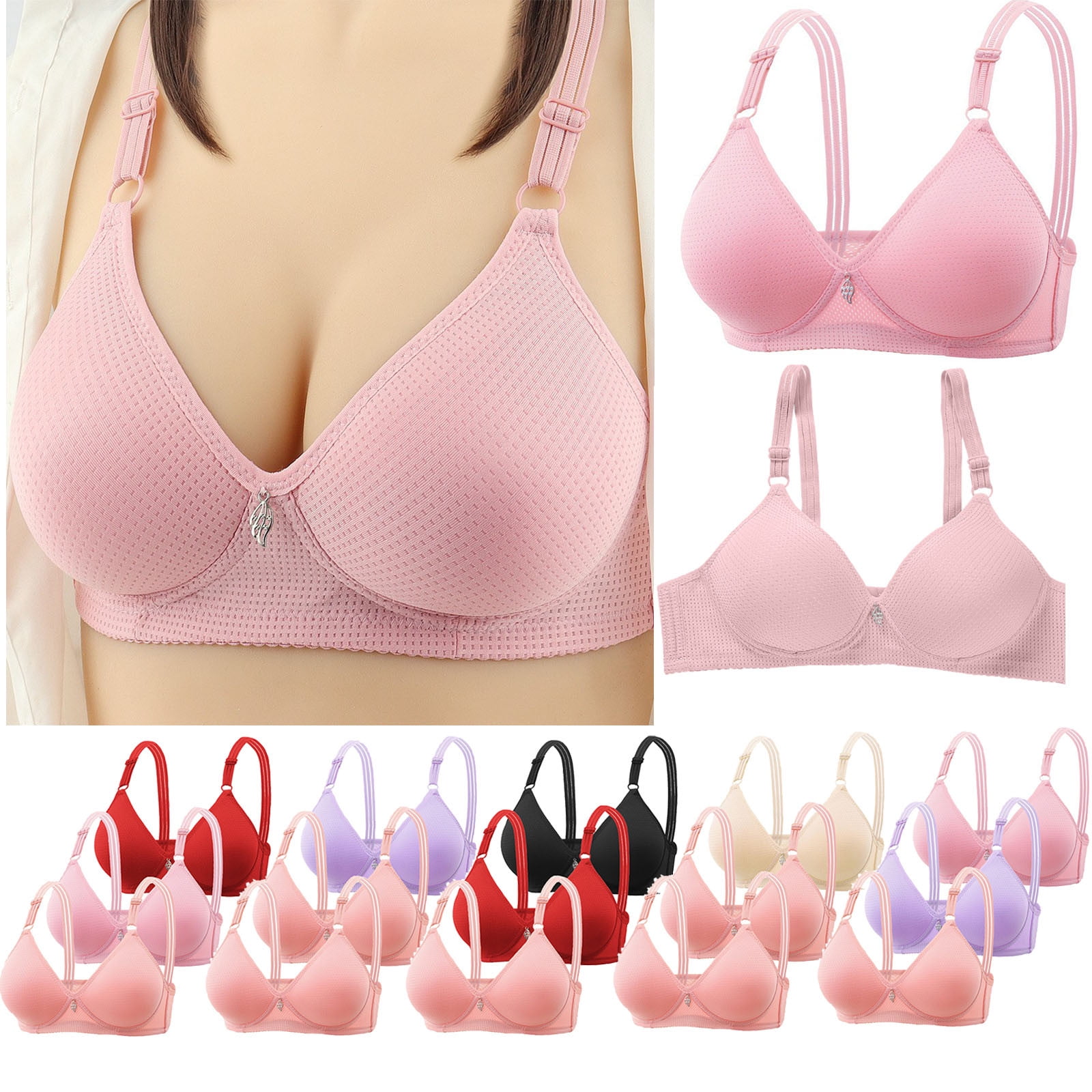 Rapid Savings: Comfortable Bras for Women, Sujetadores cómodos para mujer, Women's And Women's Steel Ring Gathering Comfortable Breathable Front Button Underwear Daily Bra