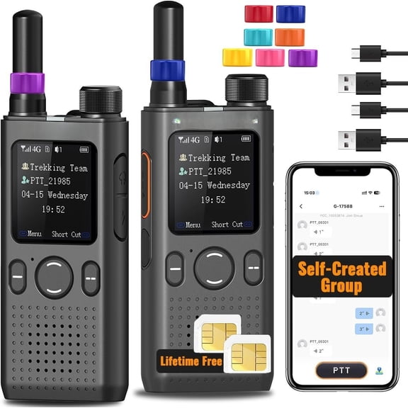 Rapid Walkie Talkies Unlimited Range PoC Radio, 5000+ Miles Nationwide PTT Push-to-Talk Over Long Distance 4G LTE Two-Way Radios For Camping,Family,Logistics, Fleets,Cruise(SIM Card,2Pack)
