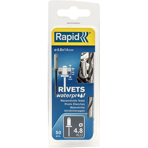 Rapid Waterproof Rivets 4.8 x 14mm Blister of 50 8-11mm
