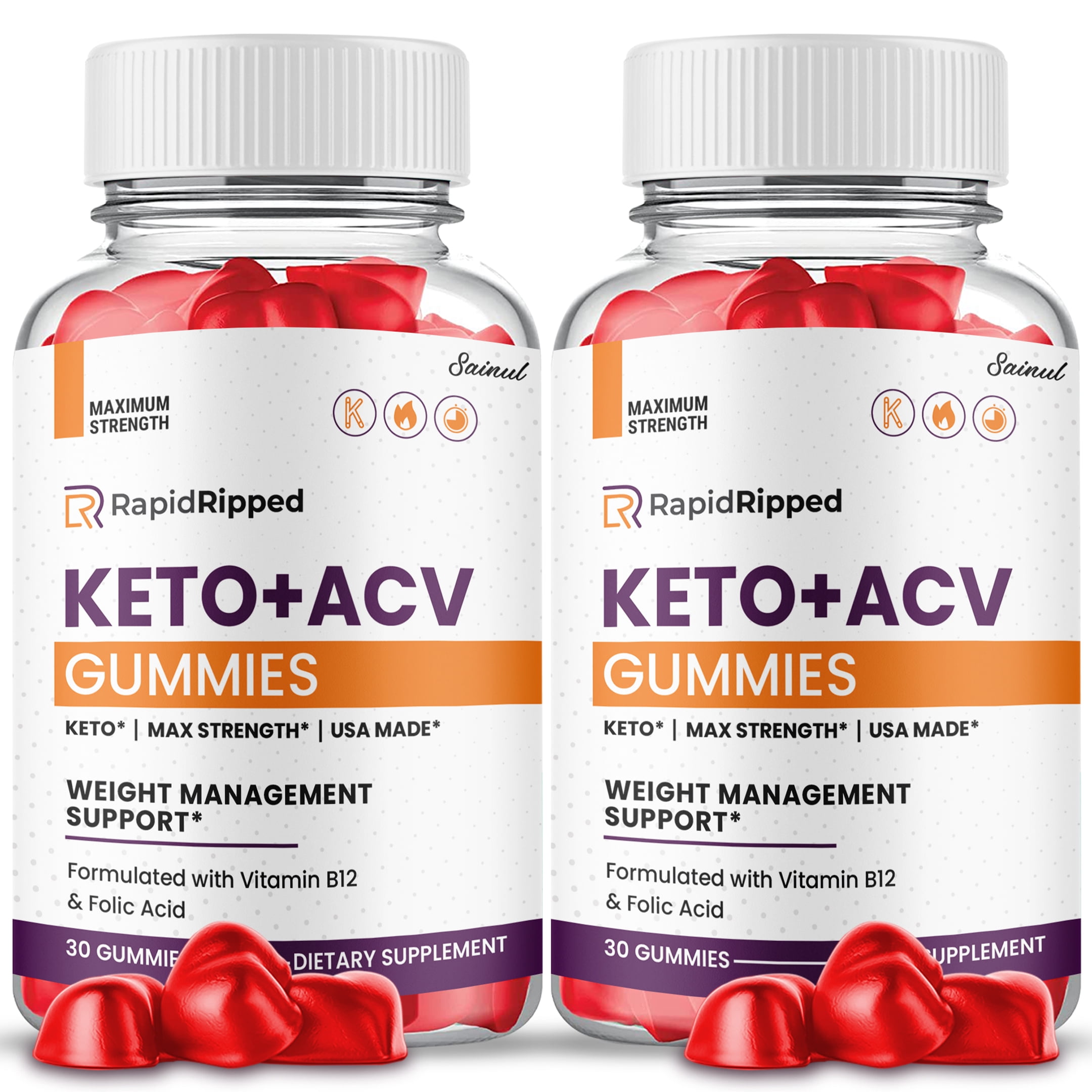 RapidRipped Keto ACV Gummies, Maximum Strength, Apple Cider Vinegar, 2 Month Supply Dietary Supplement (2 Pack)
