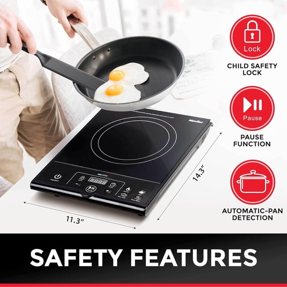 RapidTherm Portable Induction Cooktop Hot Plate Countertop Burner 1800W, 8 Temp Levels, Timer, Auto-Shut-Off, Touch Panel, LED Display, Auto Pot Detection, Child Safety Lock, 4 Preset Programs