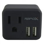 RapidX RXPOWXBK PowX 2 Wall Outlet passthrough with 2 USB Ports Black