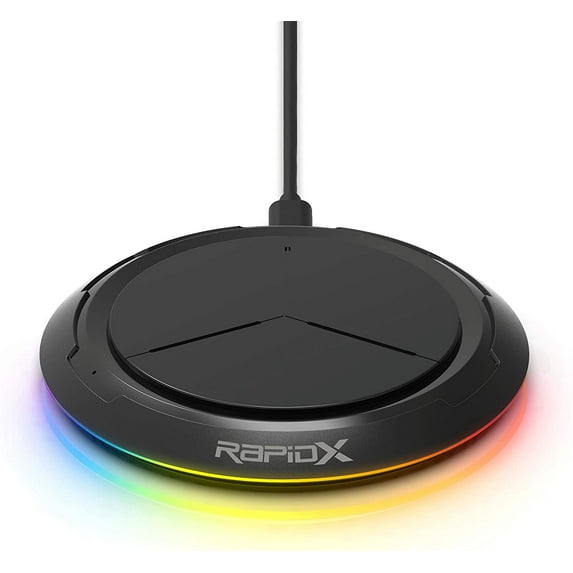 RapidX Prismo RGB Wireless Charger,10W Max Fast Wireless Charging Pad Compatible with iPhone 14/14 Plus/14 Pro/14 Pro Max/13/13 Mini/SE 2022/12/11/X/8,Samsung Galaxy S22/S21/S20,AirPods Pro 2(Black) Black ChargingPad