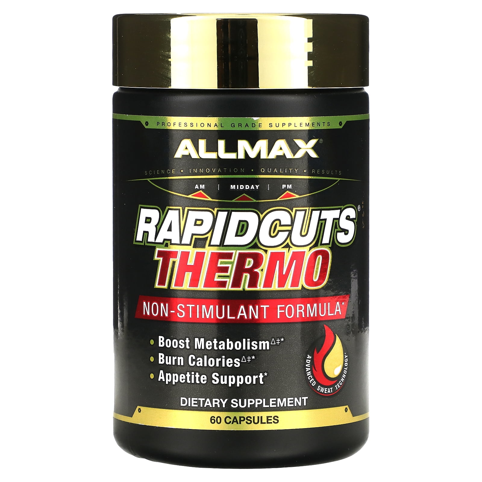 ALLMAX RAPIDCUTS Thermo 60 Capsules StimulantFree Fat Burner with Green Tea, Green Coffee